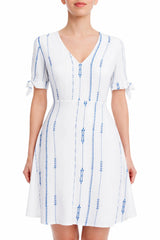 Lush Capri White and Blue Print Tie Sleeve Mini Dress