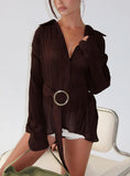 Rhiane Belted Long Sleeve Shirt Chocolate