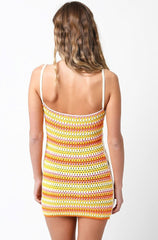 Suns Out Orange Multi Color Sheer Crochet Dress