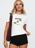 Grazie Mille Shirred Graphic Top White Green