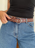 Alstro Faux Leather Flower Studded Belt Brown Silver