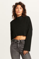 East Side Black Ribbed Knit Mock Neck Sweater
