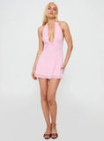 Good Luck Babe Halter Mini Dress Pink
