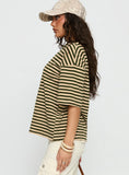Settle Down Short Sleeve Top Green Cream Stripe