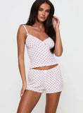 Slow Start Pointelle Sleep Short White Red