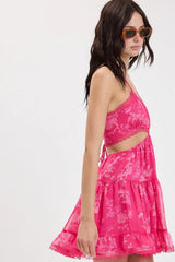 Garden Muse Hot Pink Floral Halter Dress