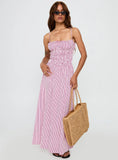 Loralei Shirred Maxi Dress Red Stripe