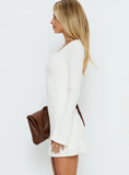 Lost Focus Long Sleeve Keyhole Mini Dress Cream