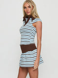 Cadey Contrast Collar Polo Top Blue Brown