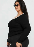 Baseline V Neck Long Sleeve Top Black / White Curve