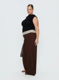Past Life Fold Over Waistband Pant Brown / Stripe Curve