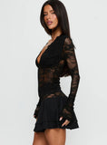Kecia Long Sleeve Lace Top Black