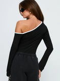 Andrielle One Shoulder Long Sleeve Bodysuit Black White
