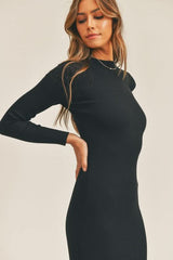 Pauline Black Ribbed Bodycon Midi Dress