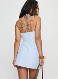 Kaiah Ruched Halter Mini Dress Blue Stripe