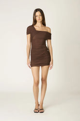 Adeline Brown One Shoulder Mini Dress