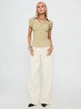 Liesel Shirred Short Sleeve Top Butter Stripe
