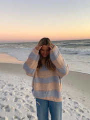 Poppy Blush and Blue Striped Oversized Sweater