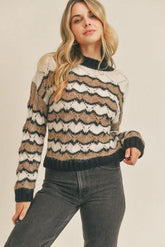 LUSH Allie Cream and Black Striped Pointelle Sweater