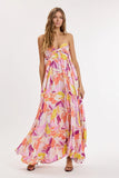 Willow Pink Multi Tropical Strapless Maxi Dress