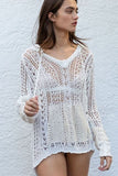 Naxos White Sheer Crochet Hoody Sweater