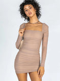 Charvi Long Sleeve Mini Dress Beige