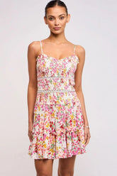 Ayla Pink Floral Smocked Mini Dress