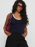 Elionne V Neck Contrast Top Navy Yellow
