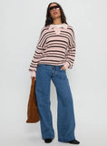 Jeanny Collared Knit Sweater Brown Pink Stripe
