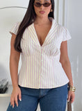 Ellis Island Collared Top Pink Stripe Curve