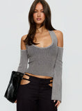 Novelia Halter Long Sleeve Top Black Grey