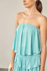 Monaco Milky Blue Strapless Ruffle Romper