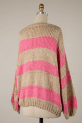 Poppy Beige and Pink Striped Oversized Sweater
