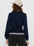 Tevyn Cable Knit Zip Through Knit Sweater Blue Cream