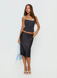 Somani Satin Midi Skirt Black Polka Dot