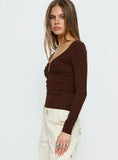 Serelle Long Sleeve Bust Detail Top Chocolate