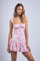 Sienna White and Pink Flower Mini Dress