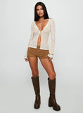 Open Your Heart Tie Detail Long Sleeve Top Cream