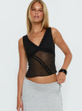 No Place Like Home Lace Trim V-Neck Top Black