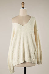 Harlow Cream V Neck Pullover Sweater