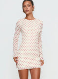 Nyxia Long Sleeve Mini Dress Cream Red Polka