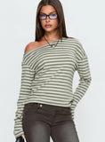 Lenorah Off Shoulder Long Sleeve Top Grey Stripe