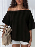 Kourta Off Shoulder Oversized Knit Top Black