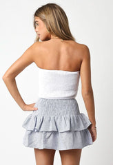 Willow Blue Striped Linen Ruffle Mini Skirt