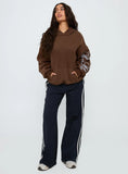 Princess Polly Script Text Graphic Hoodie Brown Blue