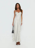 Costella Halter Satin Maxi Dress Cream Polka Dot