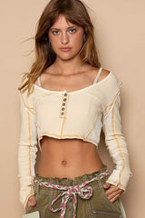 Real Love Cream Long Sleeve Crop Top