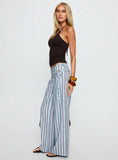Silver Moon Linen Blend Tie Pants Blue / Maroon Stripe