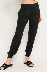 Surfs Up Black Smocked Waist Joggers