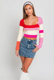 On Repeat Red Colorblock Cropped Sweater